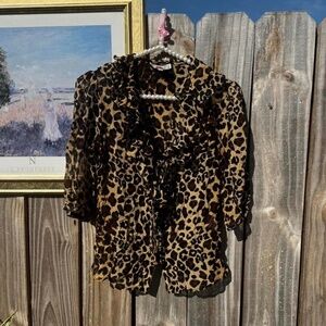 vintage sheer leopard print blouse top ruffle